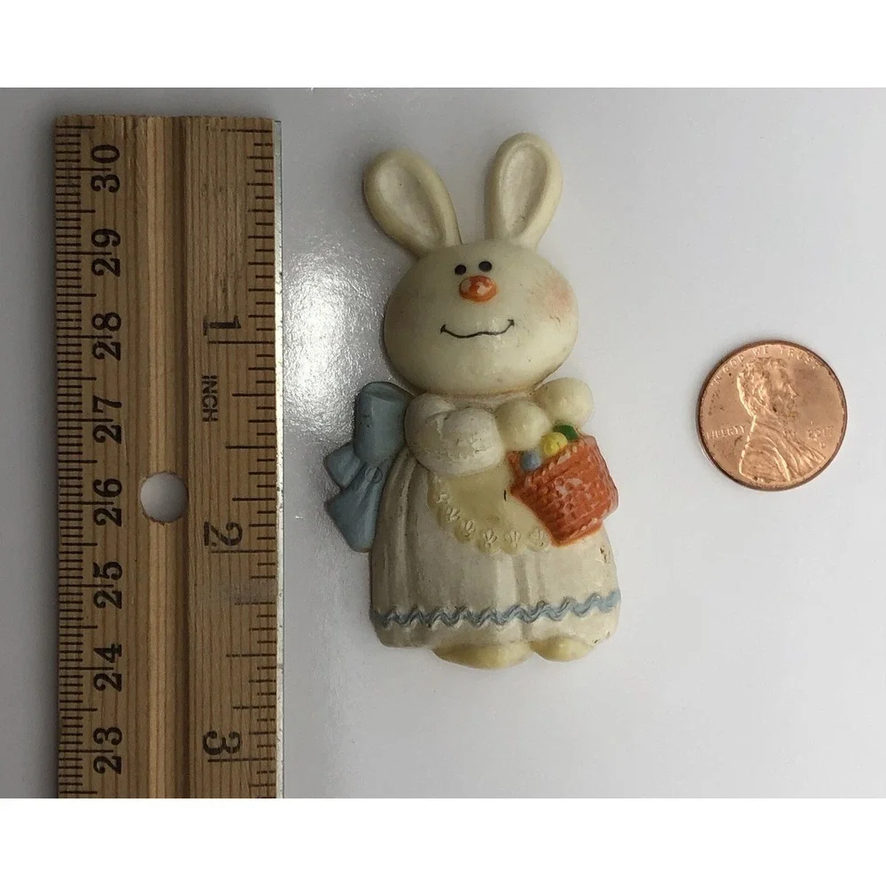 Vintage Hallmark Bernadette‎ Easter Bunny Pin Brooch 1975 Basket Plastic Dress